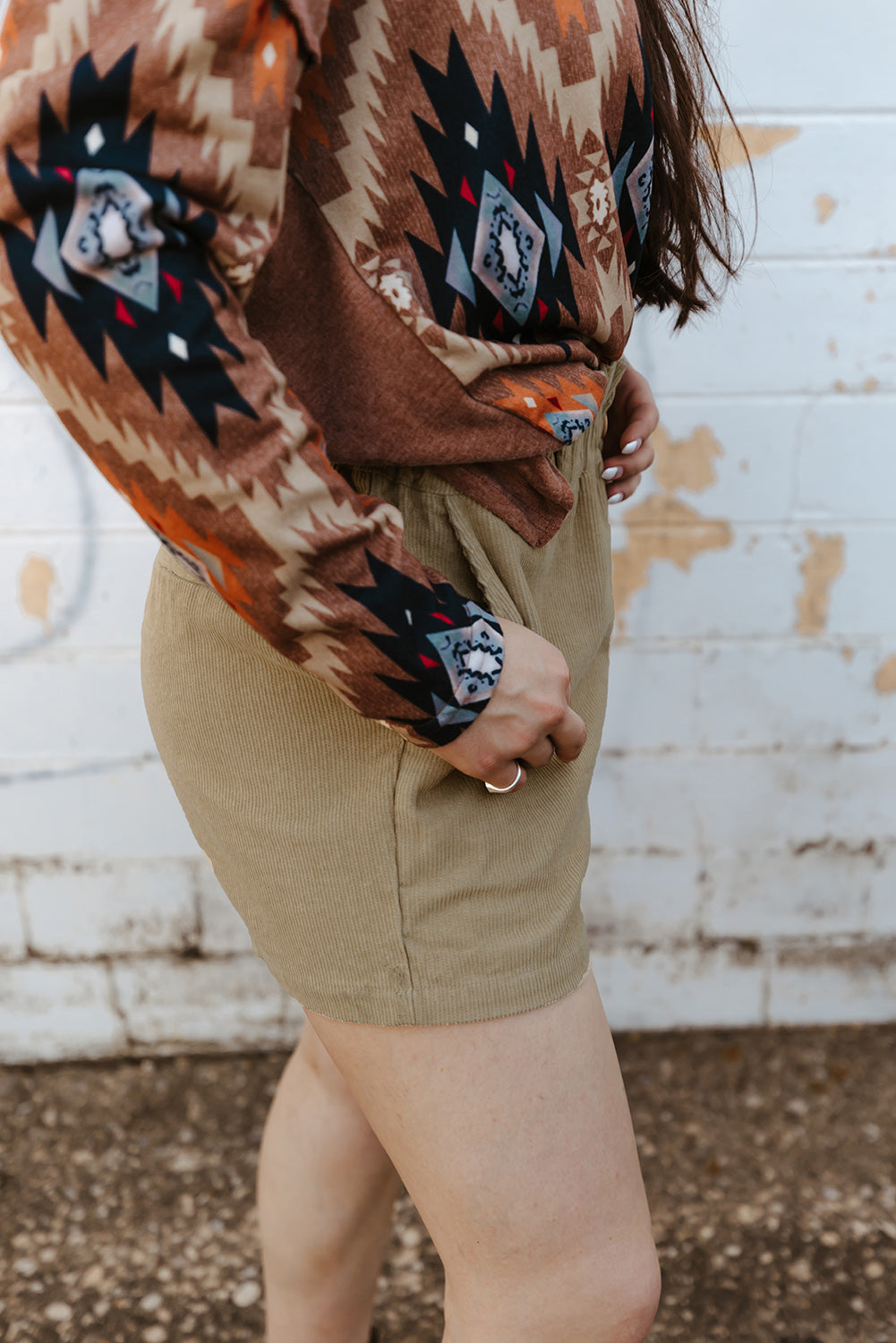 Corduroy Paperbag Waist High Waist Shorts with Pockets