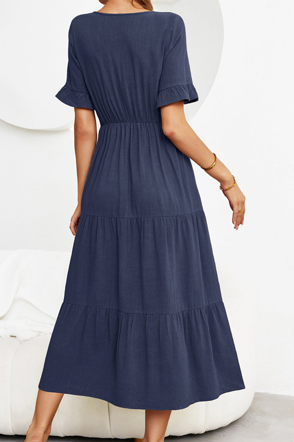 Short Sleeve V-Neck Tiered Dress