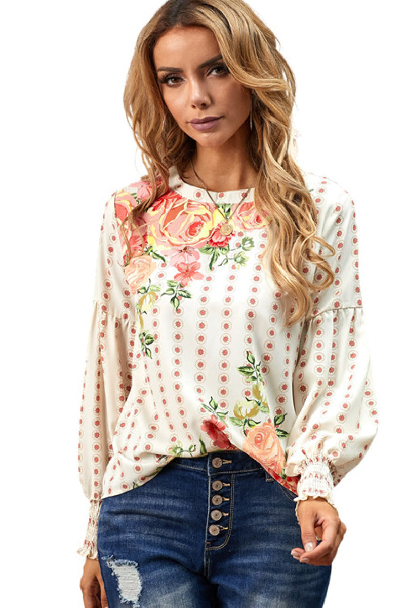 Floral Shirred Cuff Balloon Sleeve Top