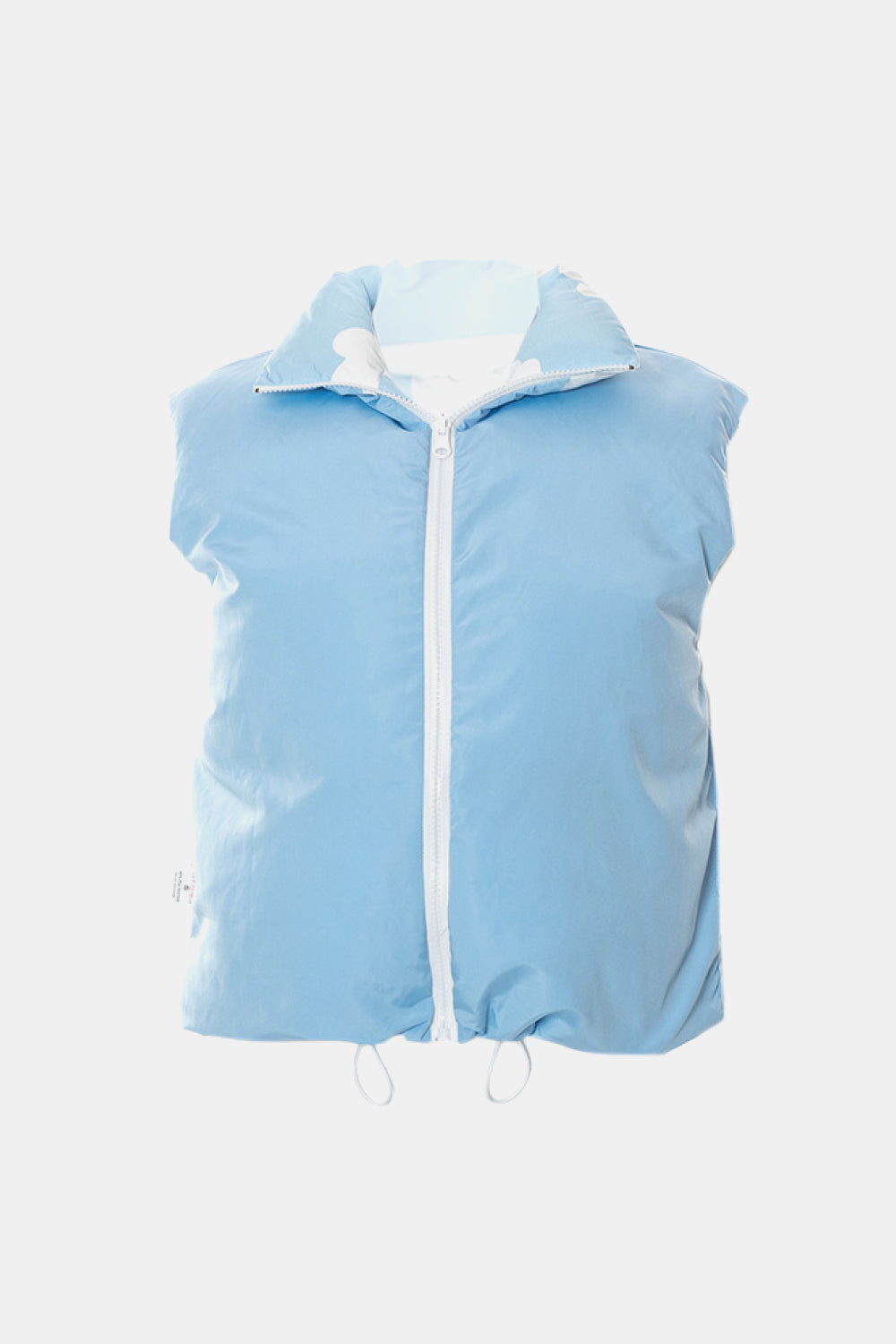 Cloud Print Drawstring Zip-Up Puffer Vest