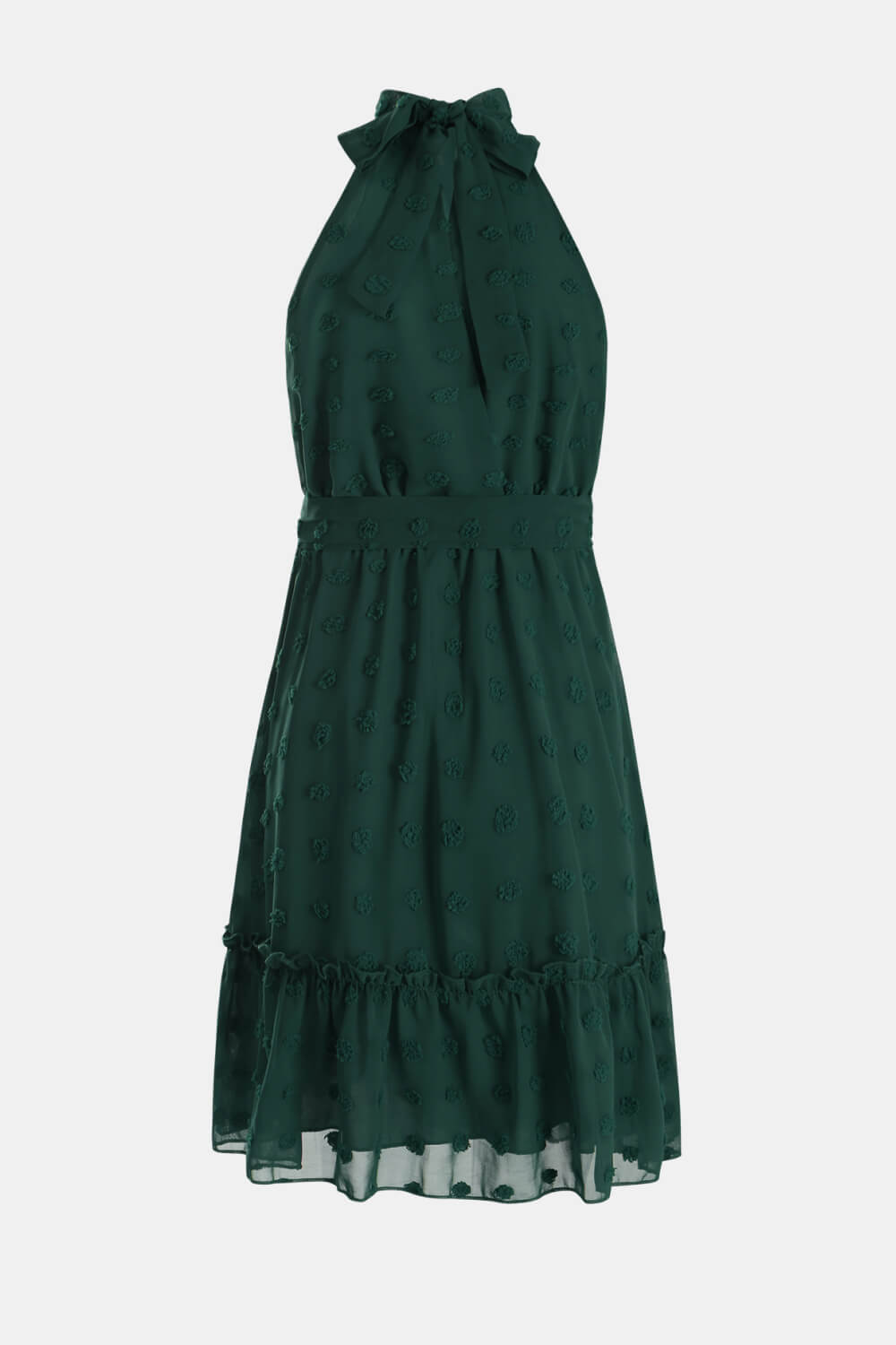 Swiss Dot Tie-Waist Tiered Sleeveless Dress