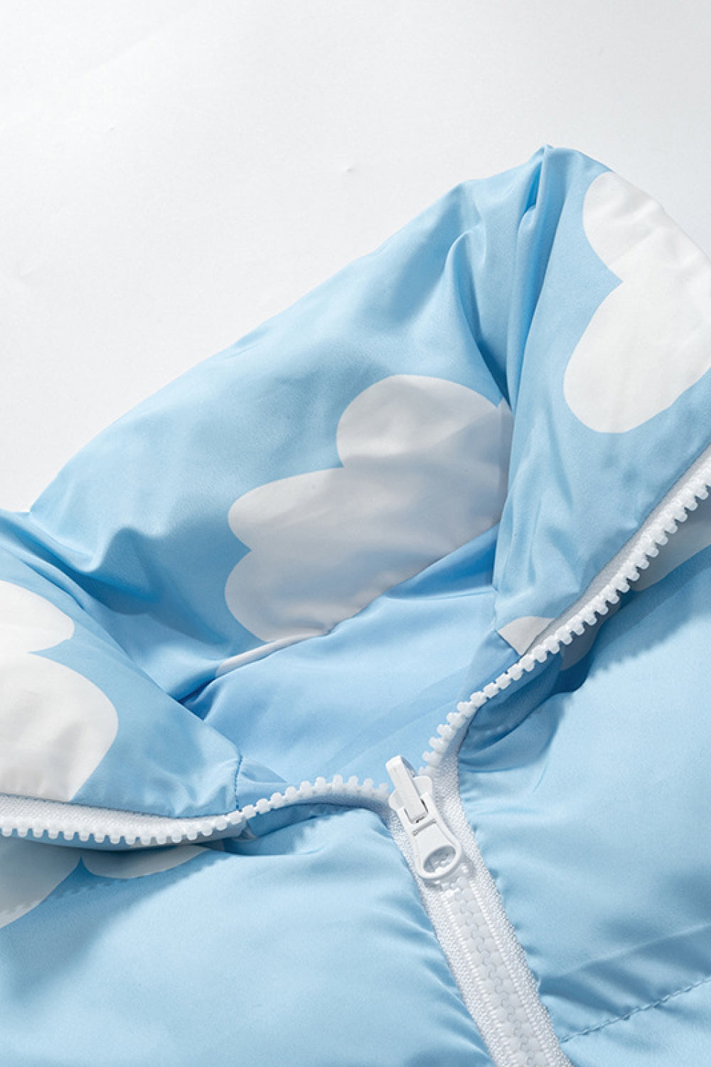 Cloud Print Drawstring Zip-Up Puffer Vest