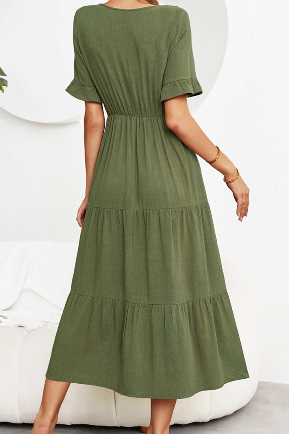 Short Sleeve V-Neck Tiered Dress