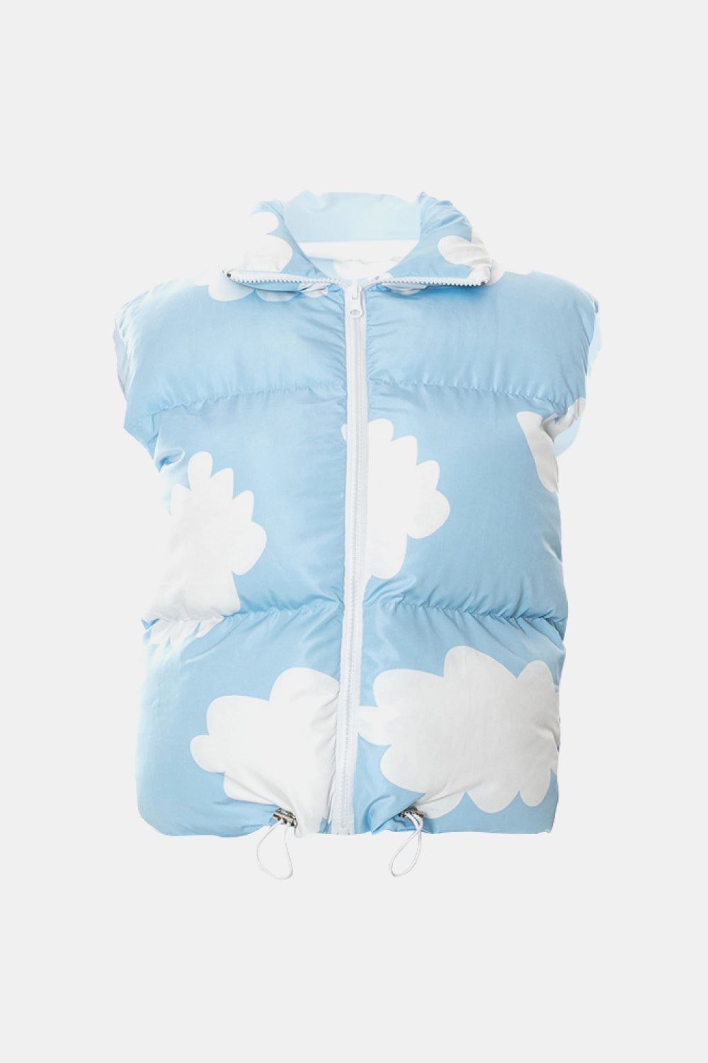 Cloud Print Drawstring Zip-Up Puffer Vest