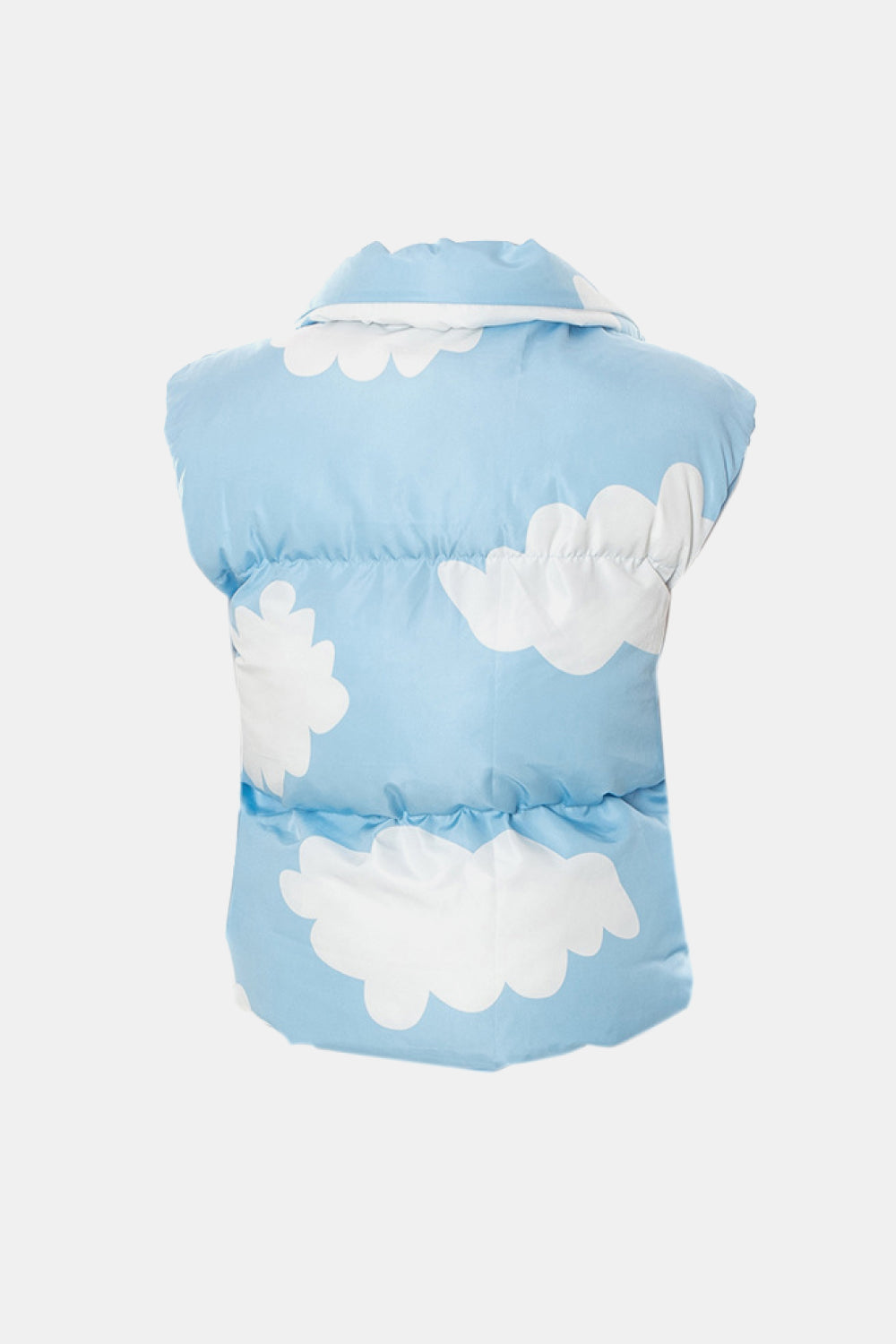 Cloud Print Drawstring Zip-Up Puffer Vest
