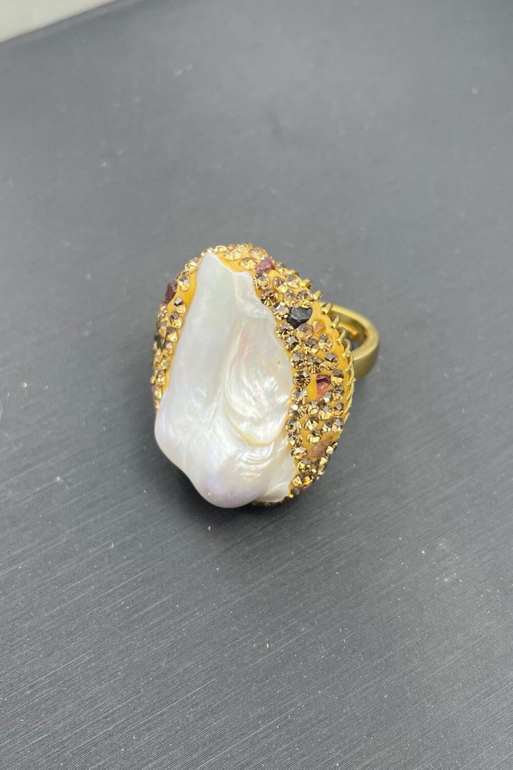 Random-Shape Natural Stone Openwork Ring