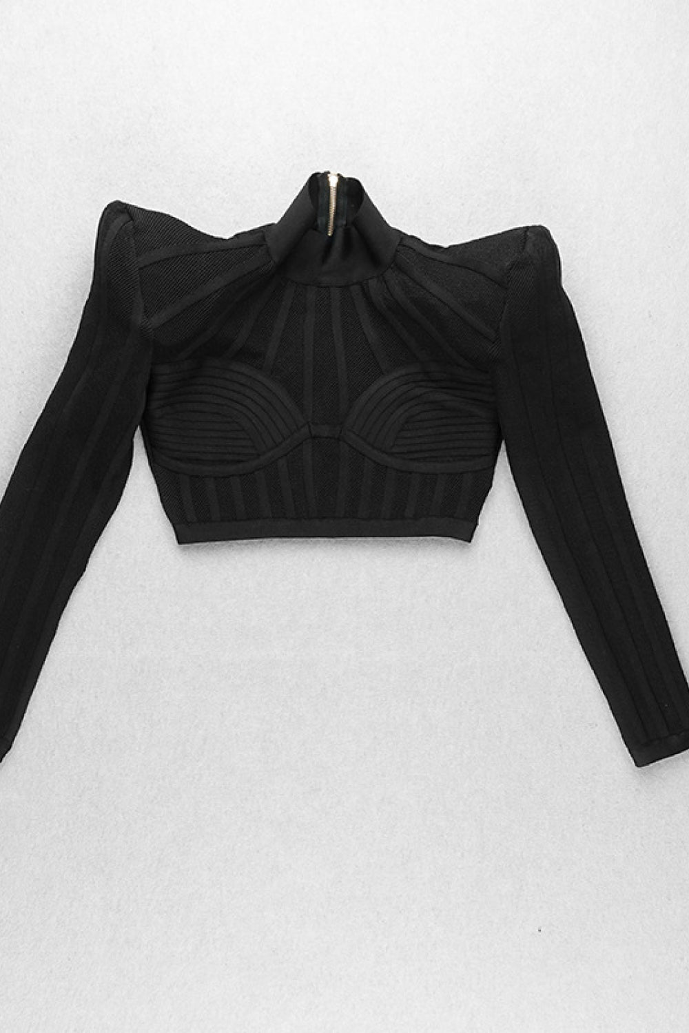 Padded Shoulder Strip Detail Crop Top