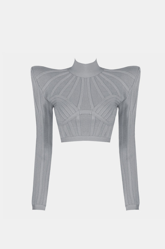 Padded Shoulder Strip Detail Crop Top