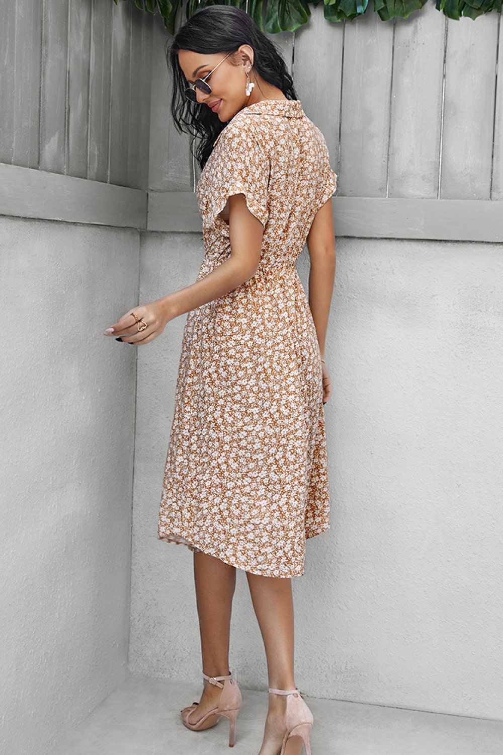Ditsy Floral Tie-Waist Half Button Dress