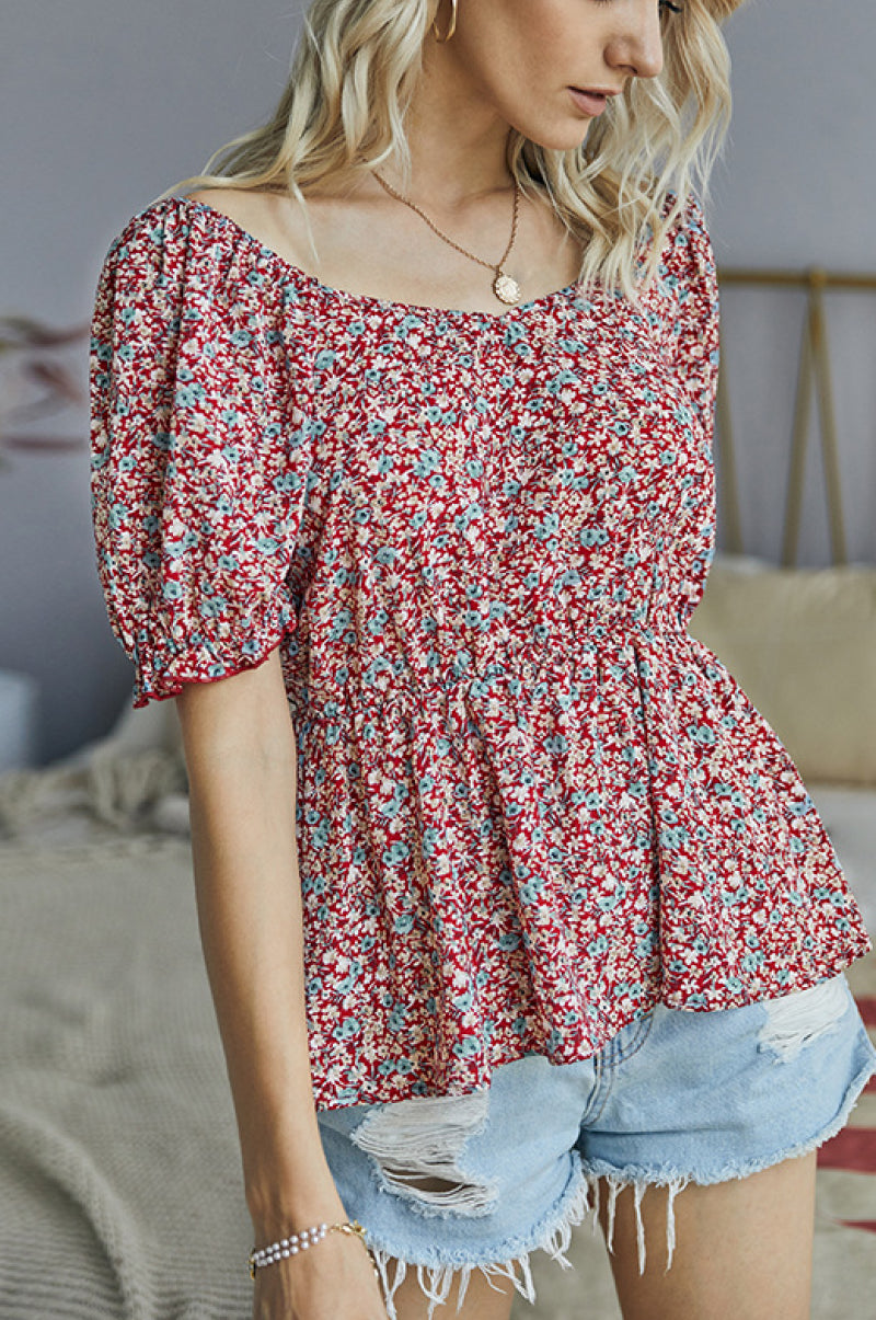 Floral Elasticated Waist Ruffled Top