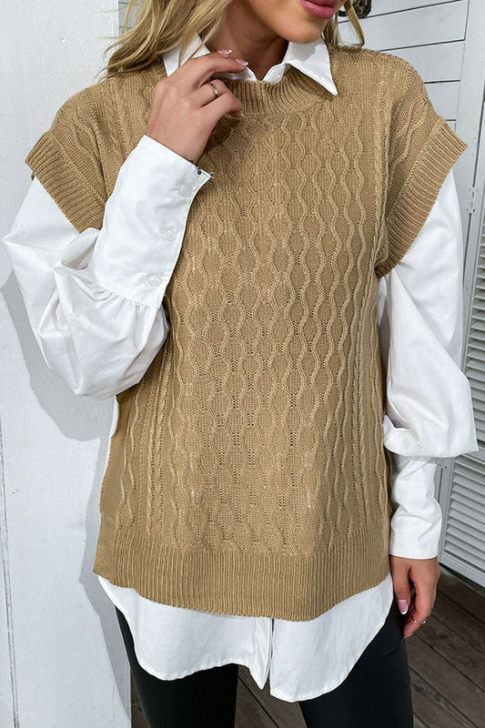 Mixed Knit Crewneck Slit Sweater Vest