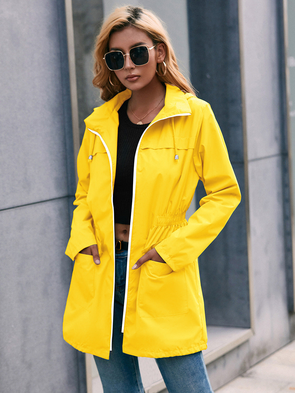 Drawstring Zip Up Hooded Outwear