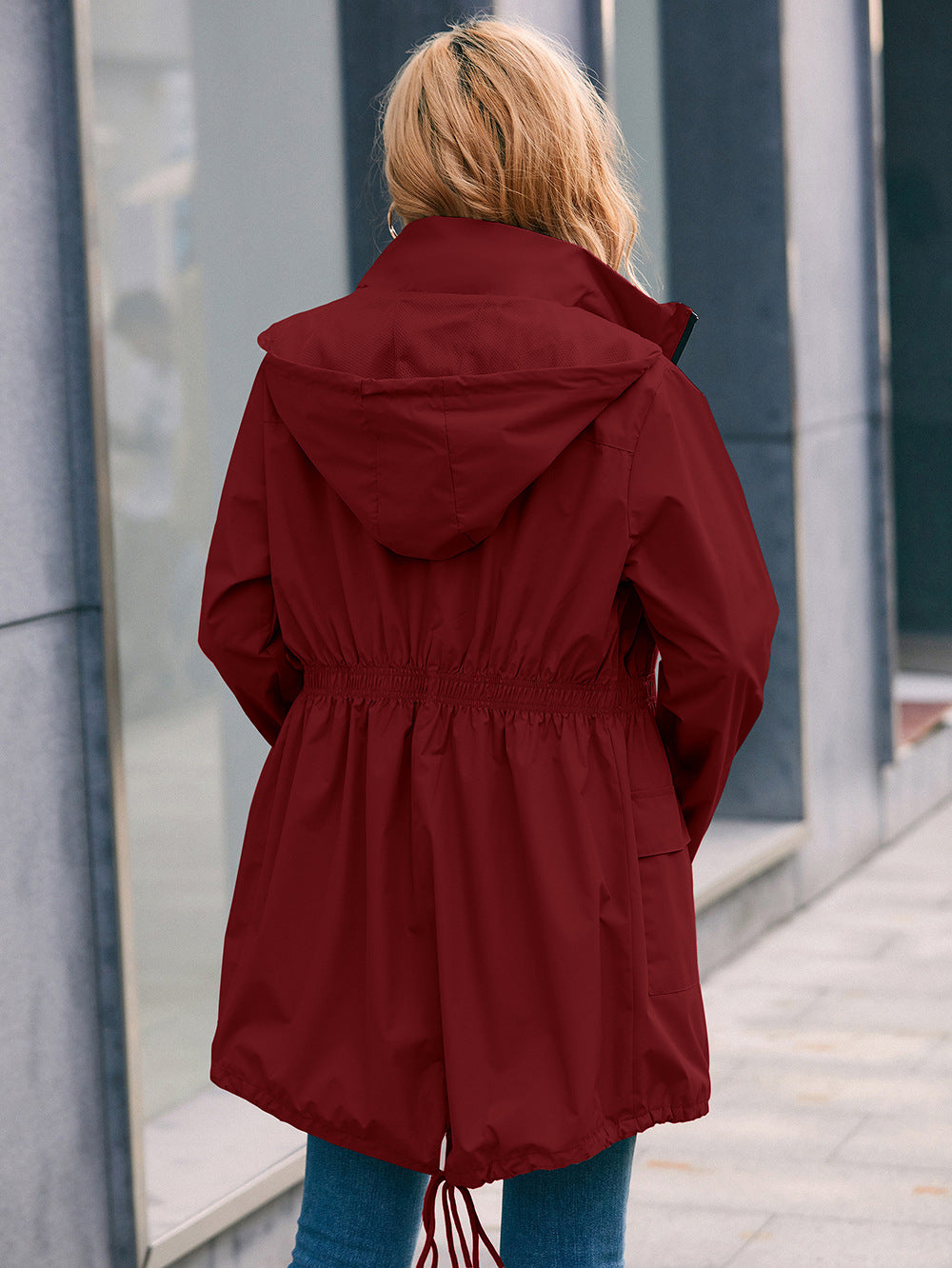 Drawstring Zip Up Hooded Outwear