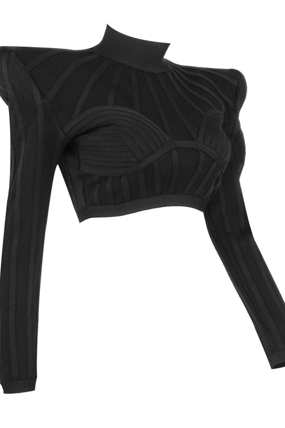 Padded Shoulder Strip Detail Crop Top