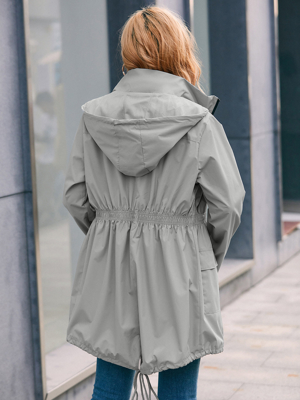 Drawstring Zip Up Hooded Outwear