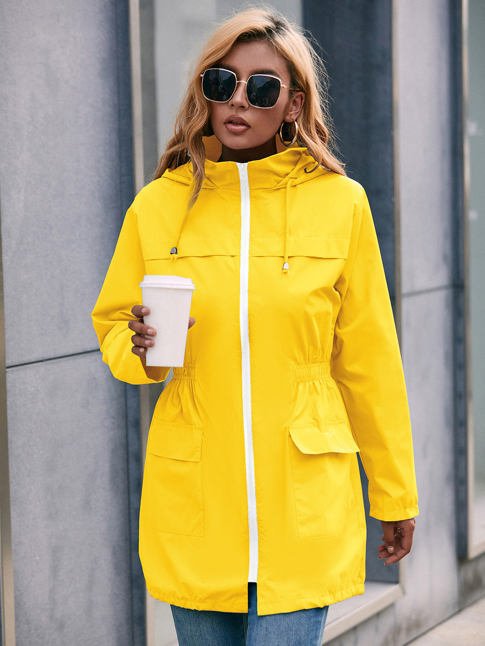 Drawstring Zip Up Hooded Outwear