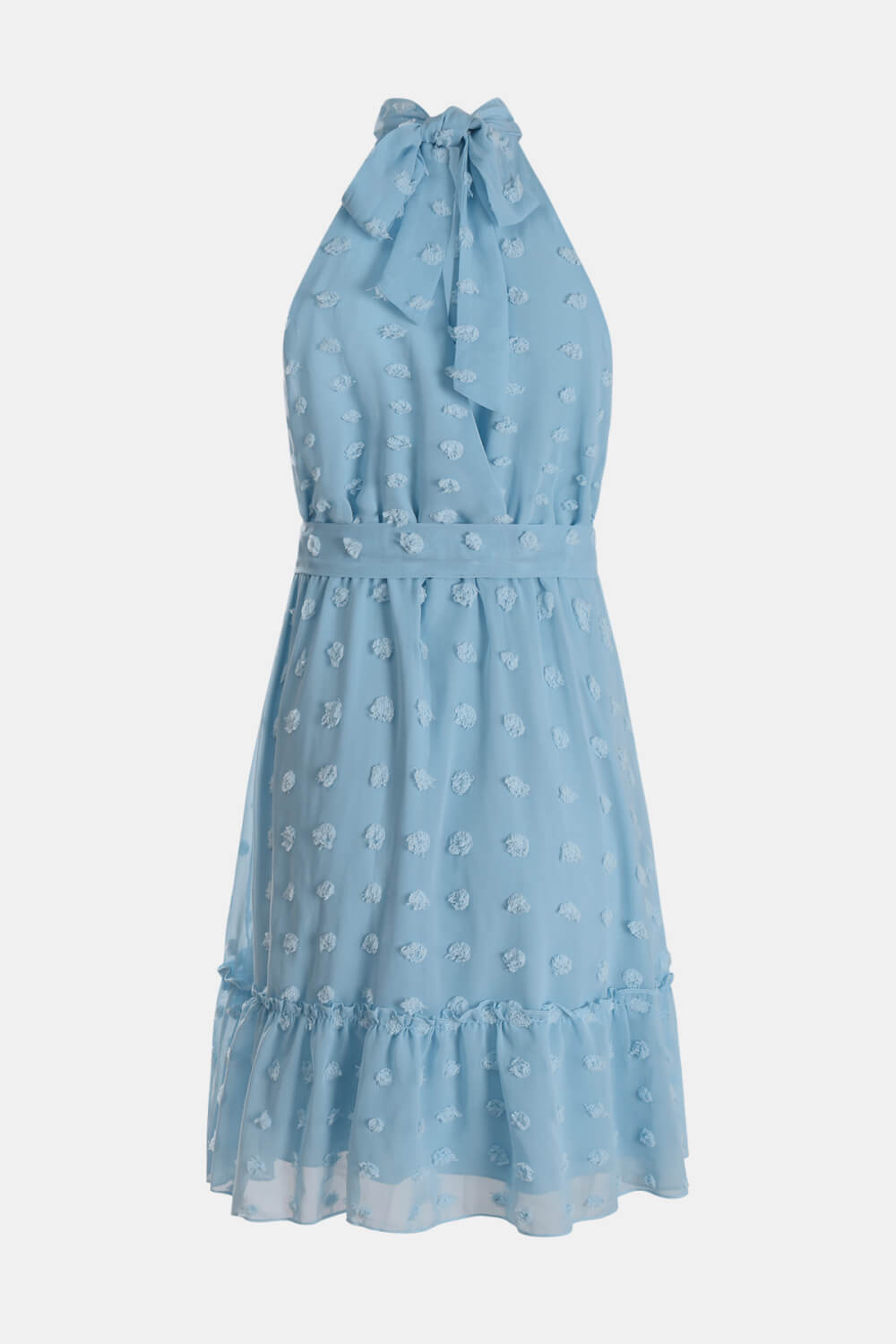 Swiss Dot Tie-Waist Tiered Sleeveless Dress