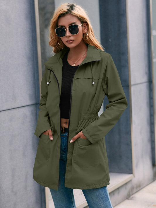 Drawstring Zip Up Hooded Outwear