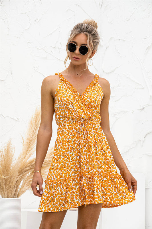 Floral V Neck Sleeveless Dress