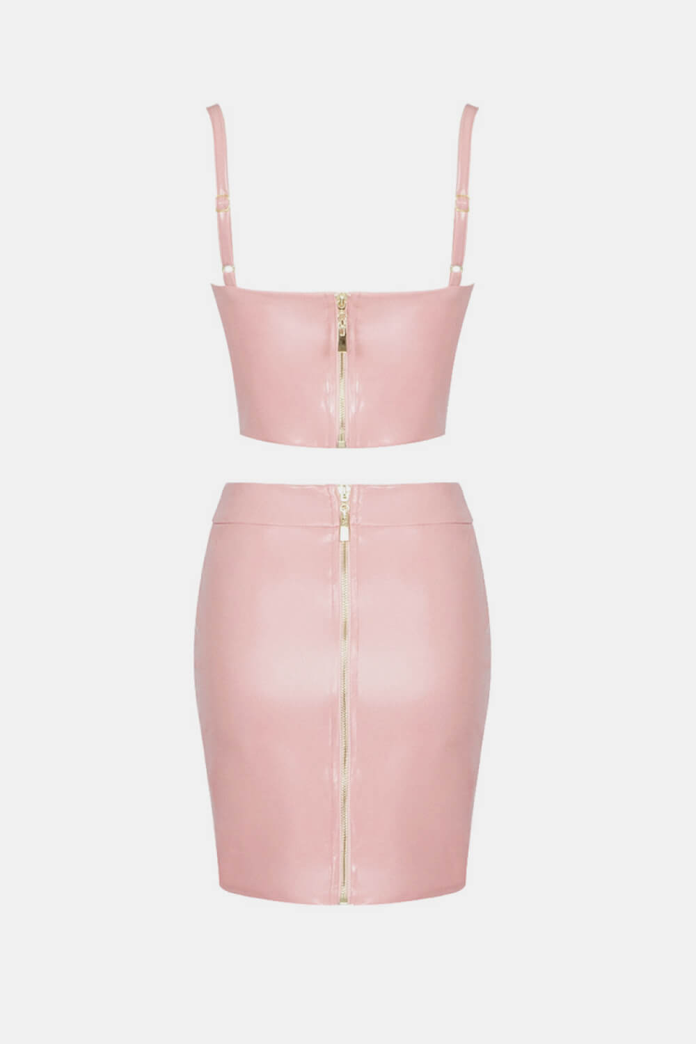 PU Leather Buckle Detail Cropped Cami and Skirt Set