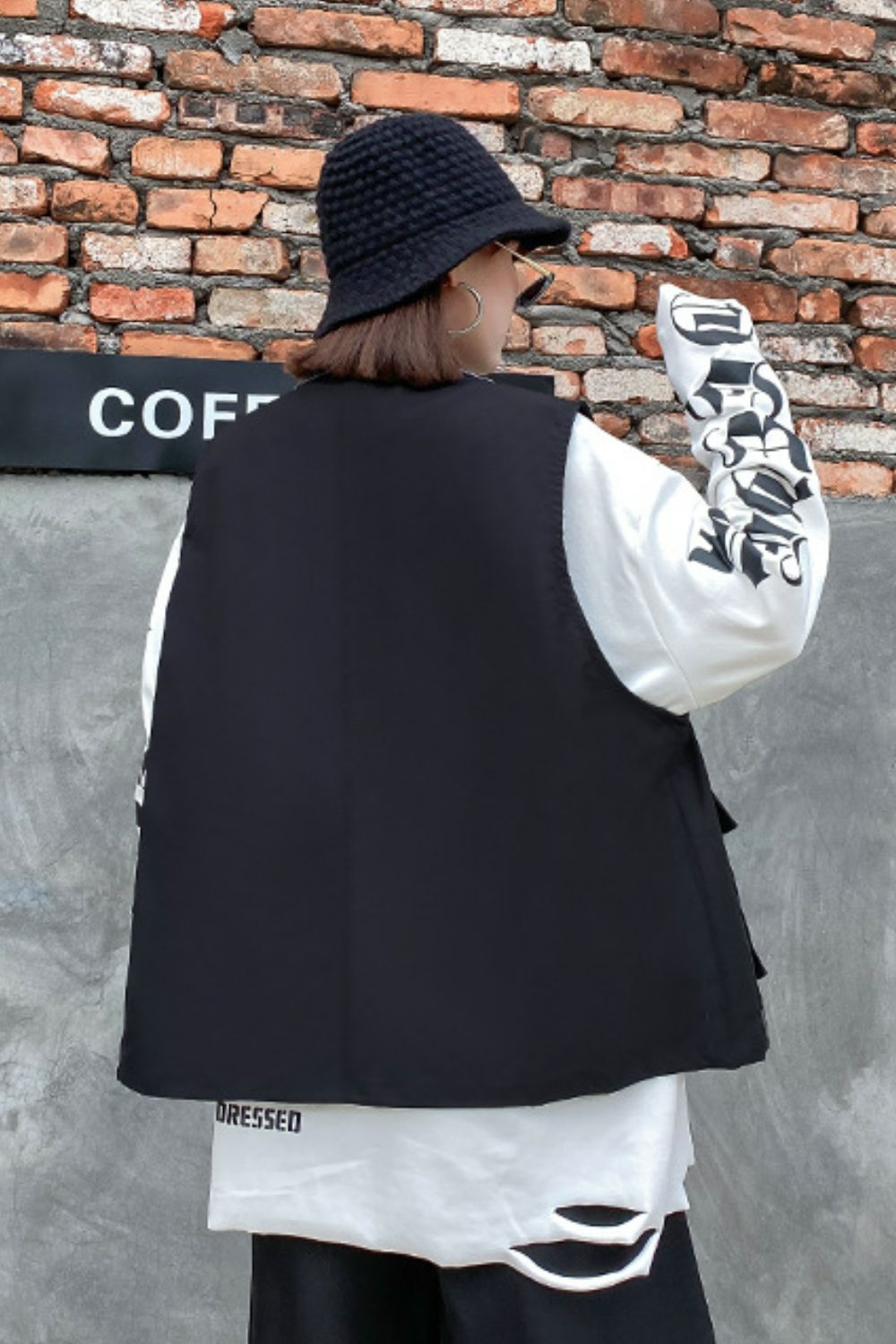 Spliced Denim Lapel Collar Vest with Pockets