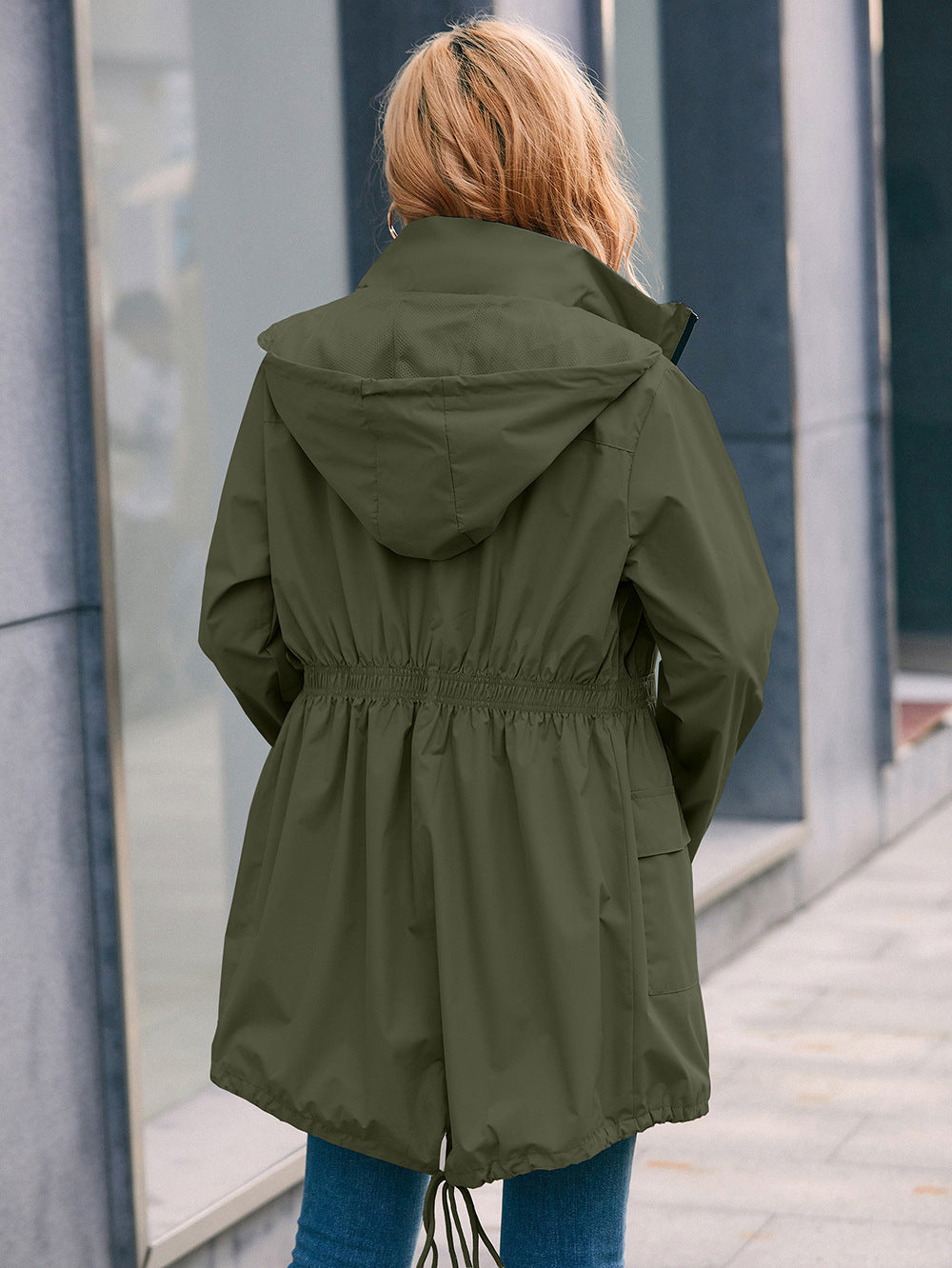 Drawstring Zip Up Hooded Outwear