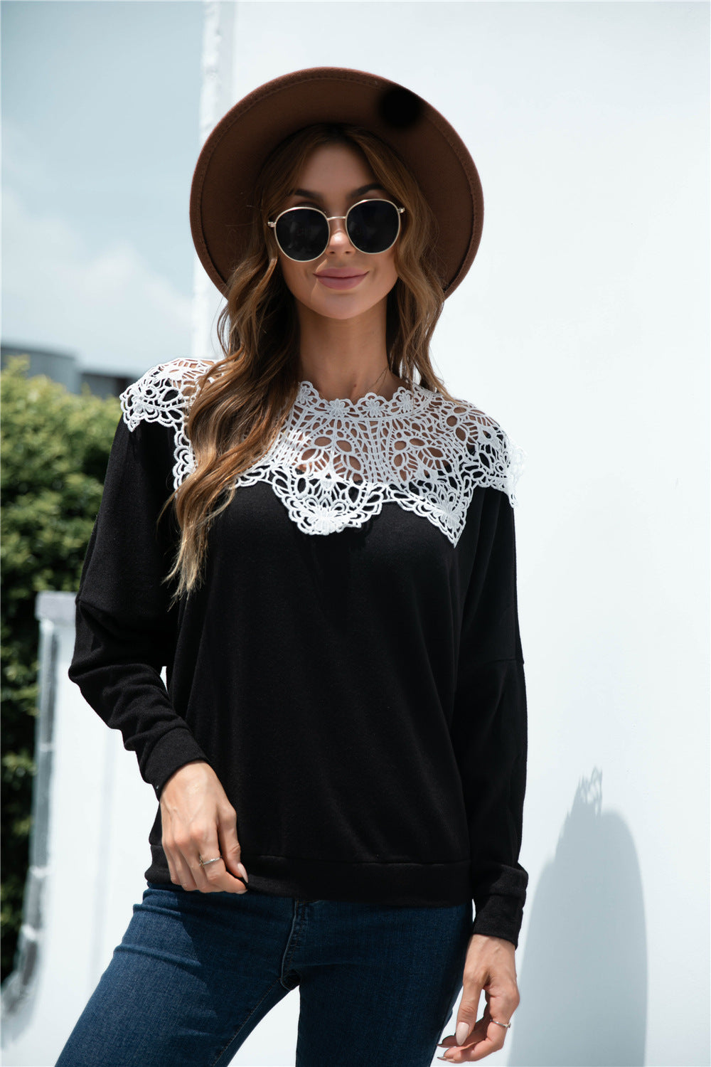 Crochet Lace Collar Panel Flannel Top