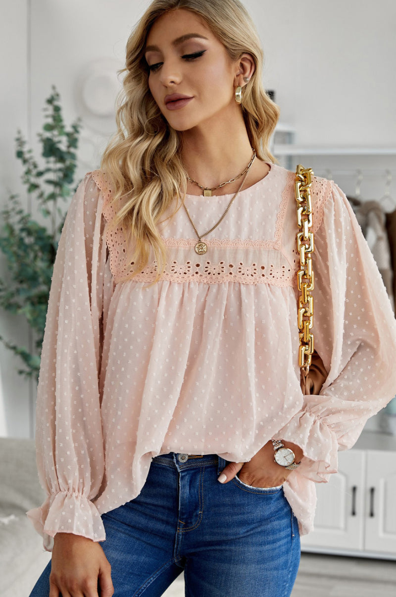 Swiss Dot Ruffle Long Sleeve Top